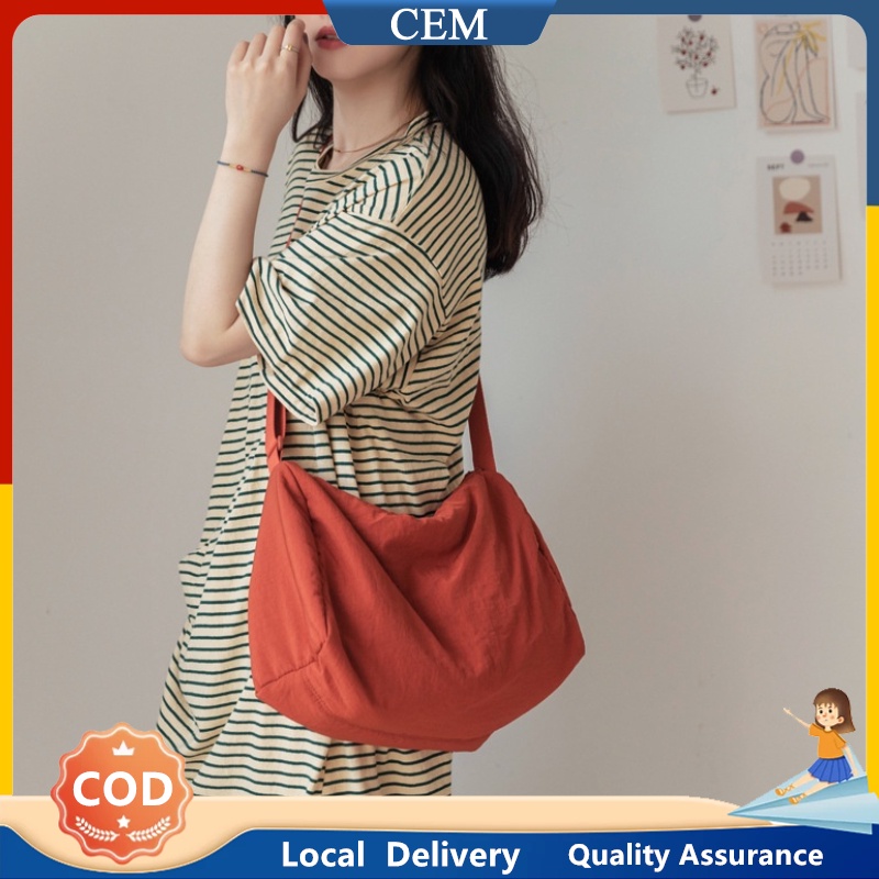 【COD】Pleated soft cloth bag Women's messenger bag Japanese canvas bag