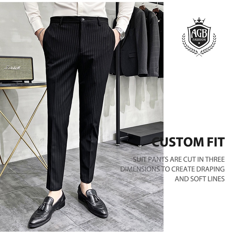 Men's Stripe Suit Pants Korean Style Striped Trousers Slacks For Men ...