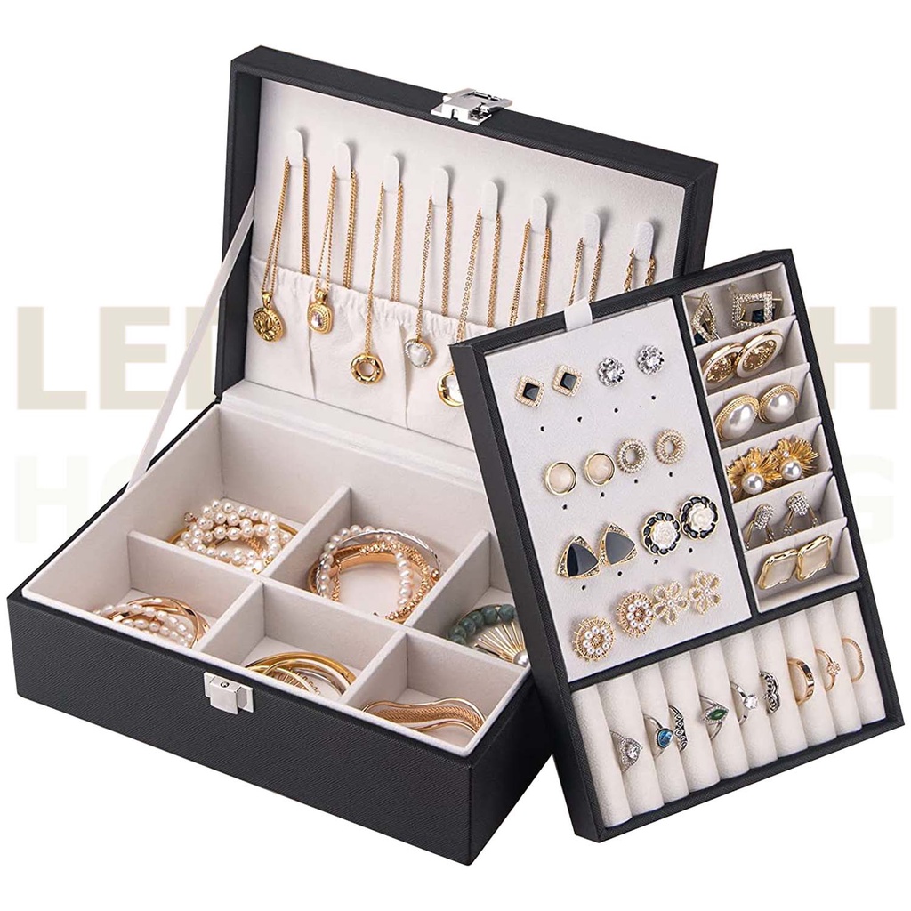 Double Layer Leather Earring Jewelry Box Stud Earring Ring Storage Box