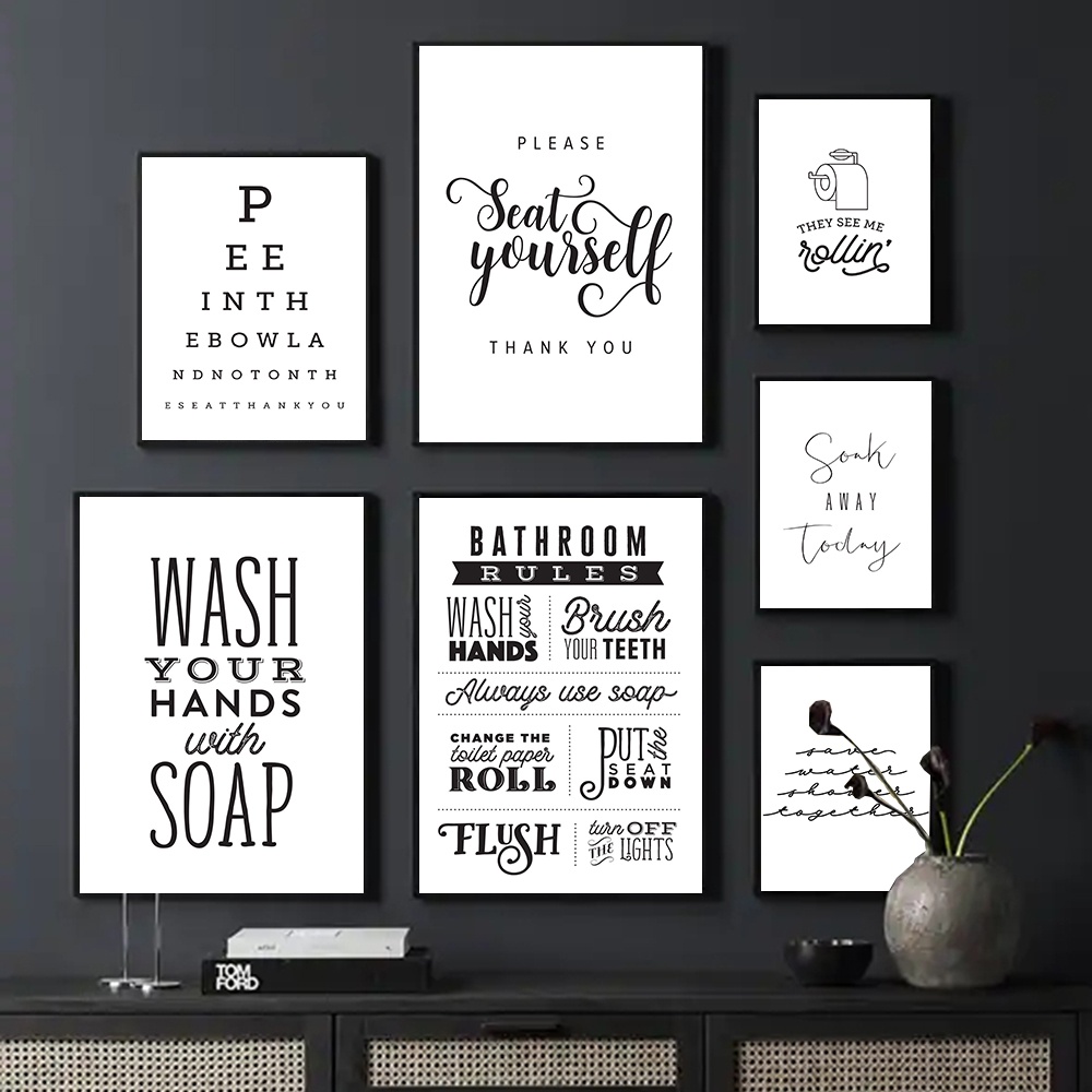 Funny Bathroom Rules Signs Canvas Poster Wash Your Hands Wall Art Quote ...