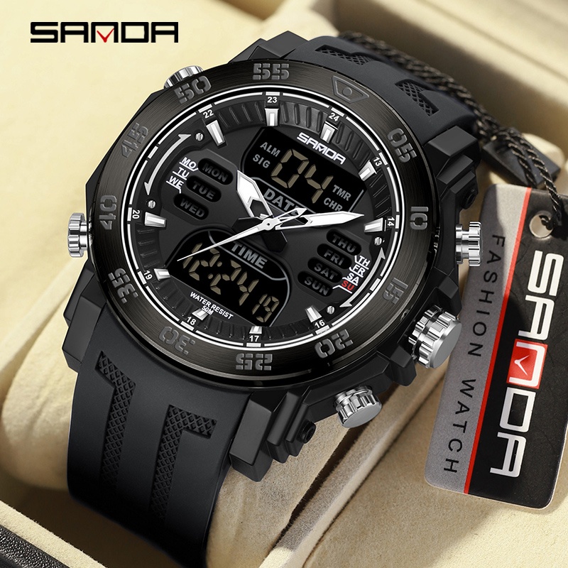 SANDA Sports Waterproof Digital Multifunction Dual Display Men's Watch ...