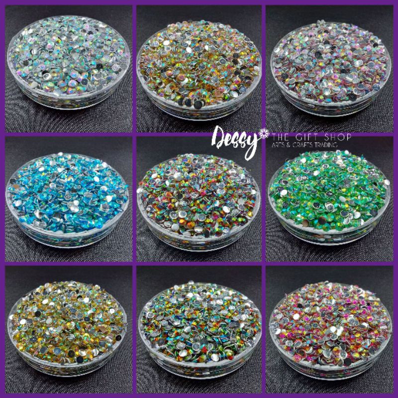 2mm Rhinestones AB Silver Bottom 100 pcs 1/8 Tsp Approx. 170- 190 pcs ...
