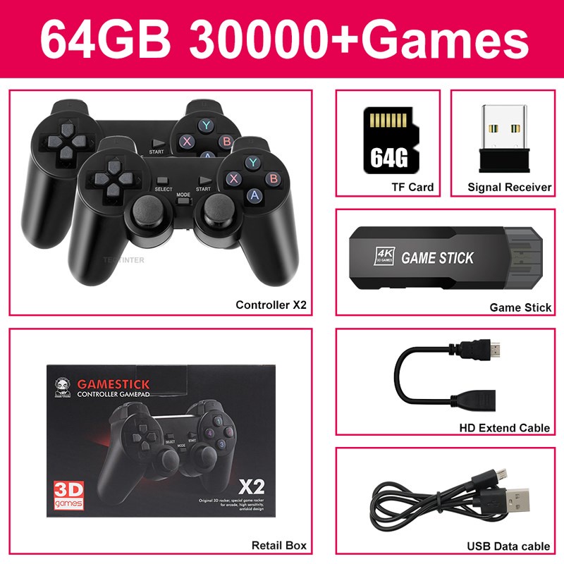 Video Game Console 4K HD Game Stick 40000 games 128GB 2.4G Dual ...