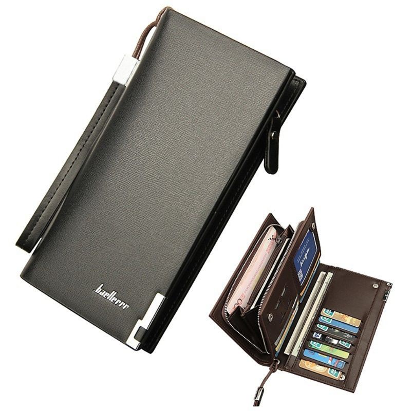 YQY Men's Long Wallet Leather Wallet For Men Smart Wallet Card Holder ...