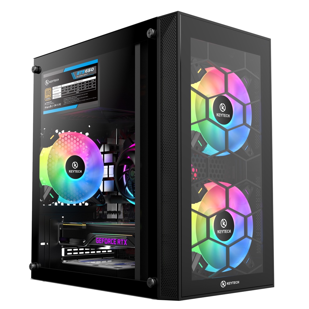 KENLEI KEYTECH TS300 Tempered Glass Gaming PC / Desktop Case MICRO ATX ...