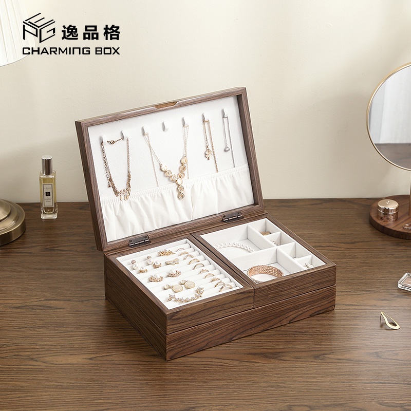 Casegrace 3-in-1 Large Wooden Jewelry Box Double Magnetic Removable  Organizer Tray Women Men Jewellery Display Earrings Necklace Ring Case