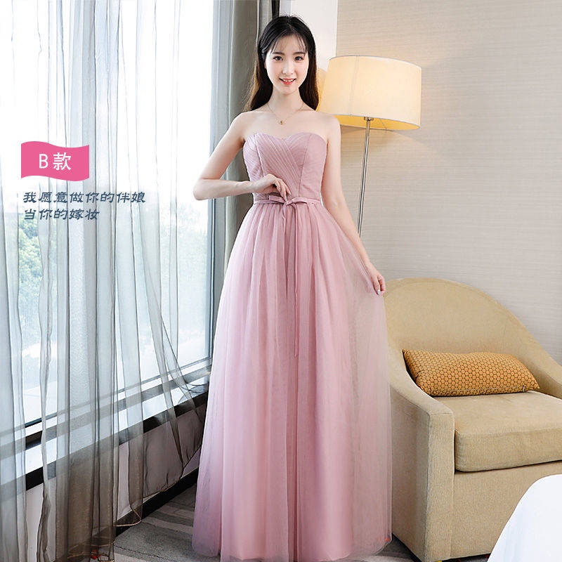 Old rose dress formal wedding elegant Bridesmaid 2022 new summer pink fairy  temperament sister group looks thin cover flesh fat bridesmaid | Shopee  Philippines