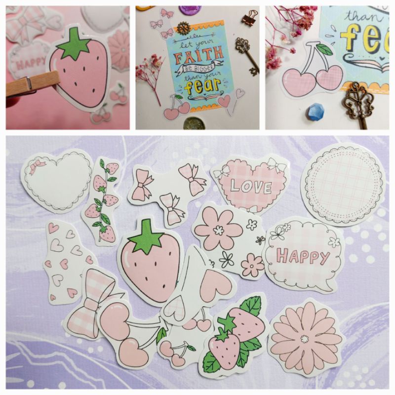 (12 Pieces) Vintage Stickers - PINK FRUITS & HEARTS for Journaling ...