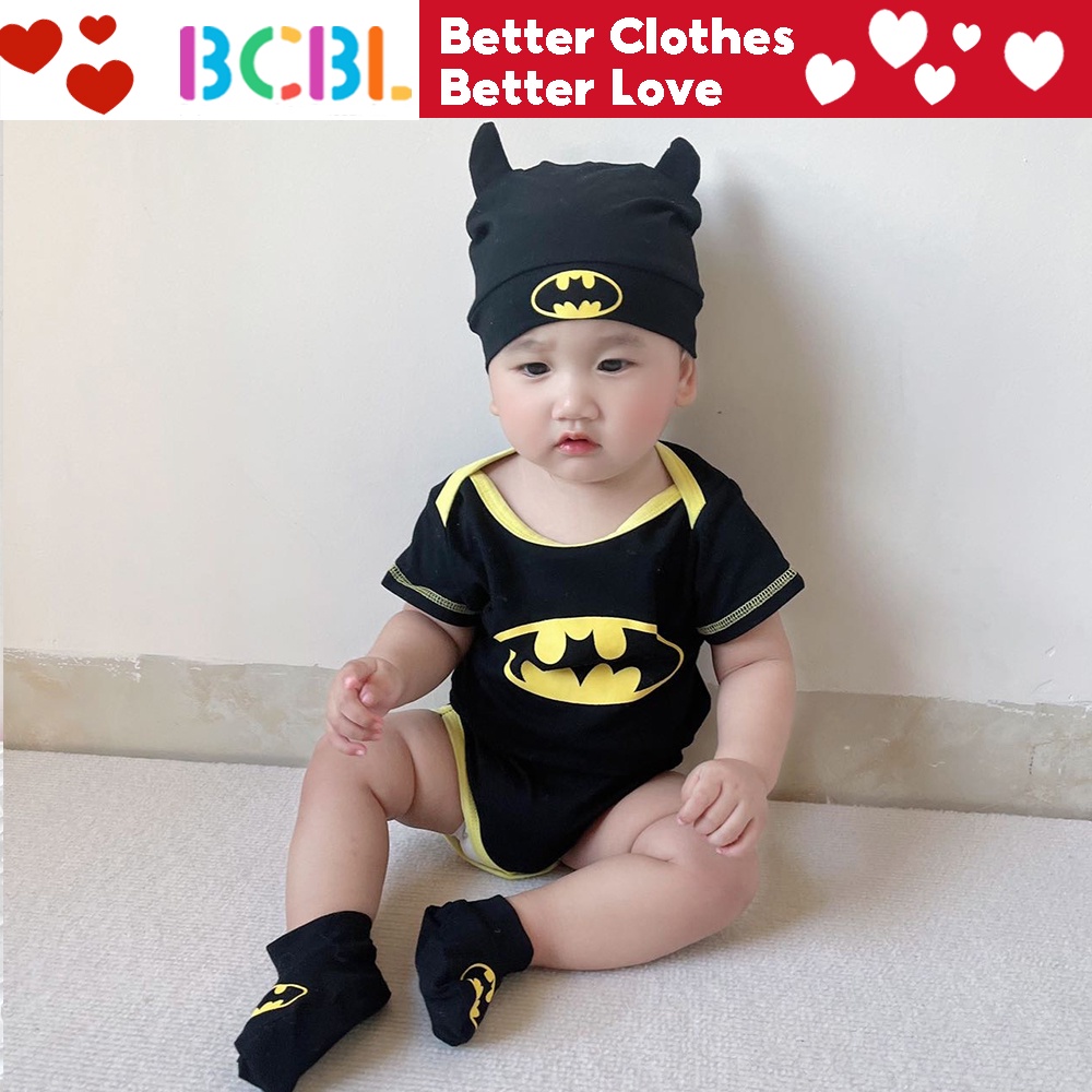 BCBL Costume for Baby Boy Terno Batman Cartoon Babies Romper Born Onesies Black Jumpsuit Clothes Shoes Hat Costumes 3 Pcs