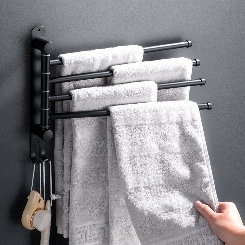 `Swivel Towel Rod Rotational Hand Bars Rack Shower Multi Hanger Black ...