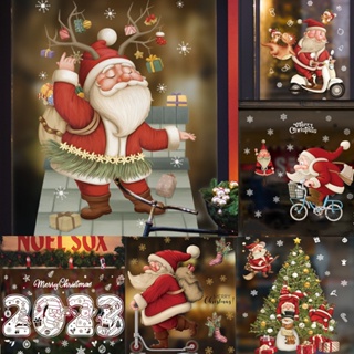5PCS Christmas Window Santa Claus Snowflake Stickers Winter Wall