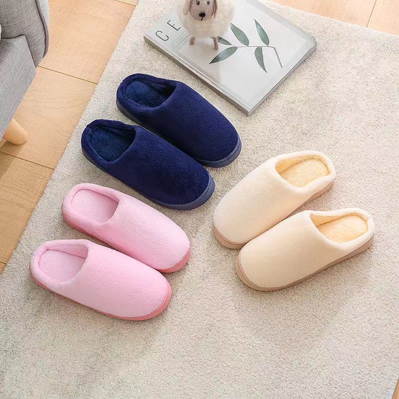 Coral Fleece Home Warm Non-slip Plain Color Cotton Indoor Slippers For  Women And Mens 6371