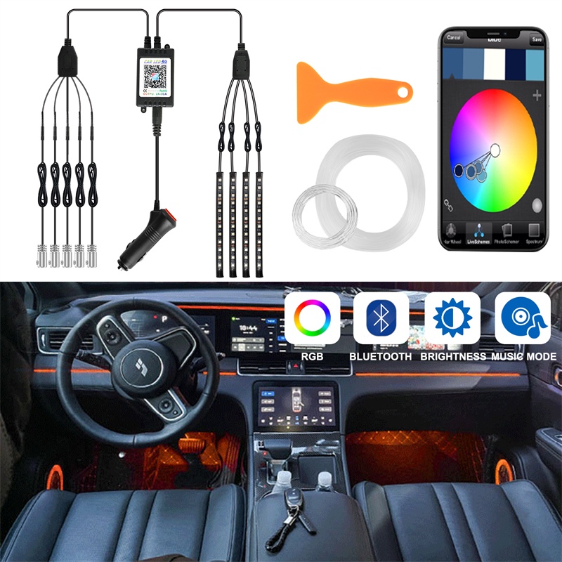 RGB Car Interior Ambient Light Neon Optical Fiber Strip with 12 led ...