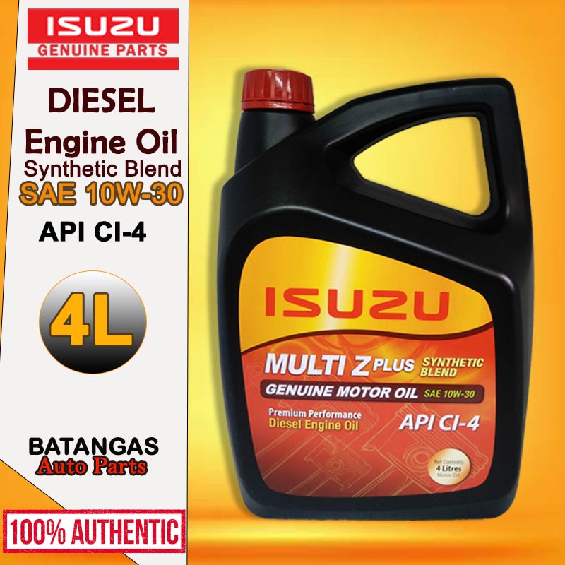 ISUZU GENUINE MULTIZ PLUS SYNTHETIC BLEND DIESEL ENGINE OIL SAE 10W30 API CI4 4LITERS