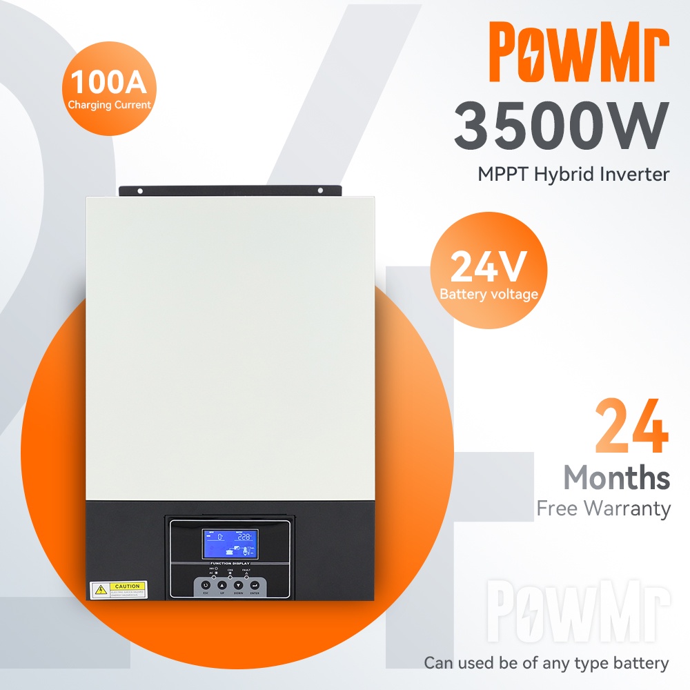 PowMr MPPT Solar Hybrid Inverter 3500W Pure Sine Wave 24V 220VAC Build ...