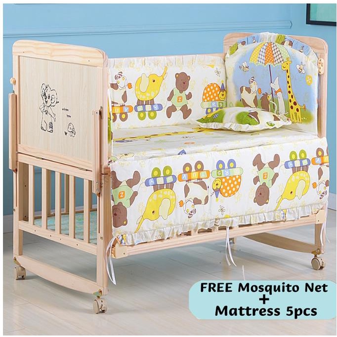 Ready Stock Baby Crib Wooden High Quality Cradle Bed Wood Crib For Baby ...