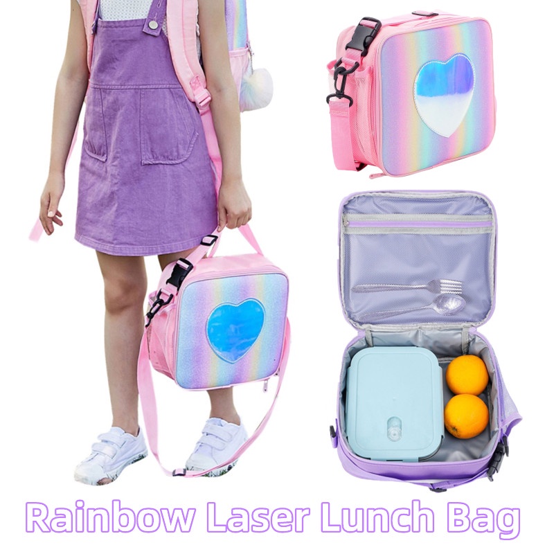 Children's Lunch Bag Rainbow Loving Heart Laser Lunch Bag Waterproof Lunch Bag Outgoing portable