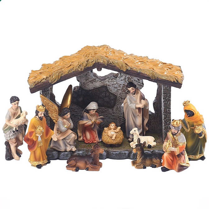 11PCS Nativity Scene Set Christmas Belen Set Baby Jesus Manger Holy ...