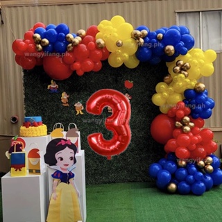 Snow White Backdrop for Party Decorations, 7x5ft Large Party Theme Birthday Snow White and The 7 Dwarfs, Size: 5' x 7', Red