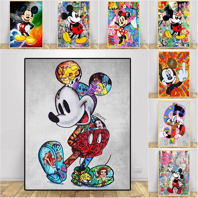 Graffiti Art Catoon Disney Anime Mickey Mouse Poster Street Art Canvas ...