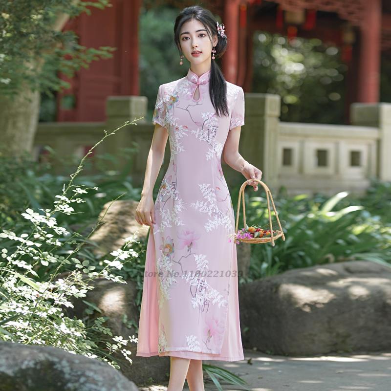 Aodai Vietnam Clothing Cheongsam Aodai Vietnam Dress Vietnamese Traditionally Dress Long Sleeves Cheongsam Modern Plus Size main image 0