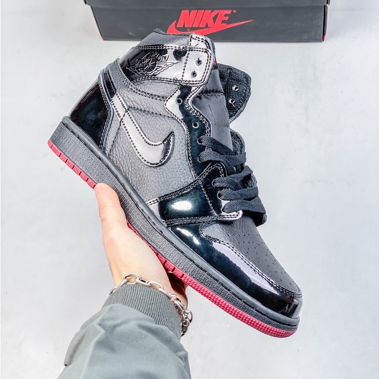 Nike Air Jordan 1 High cut Basketball Shoes Casual Sneakers For Men Women Black/Patent leather