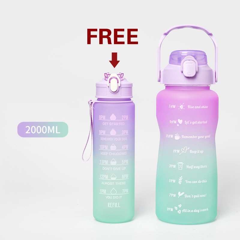 2liter + 1liter Pastel Motivational Water Bottle With Time Marker 