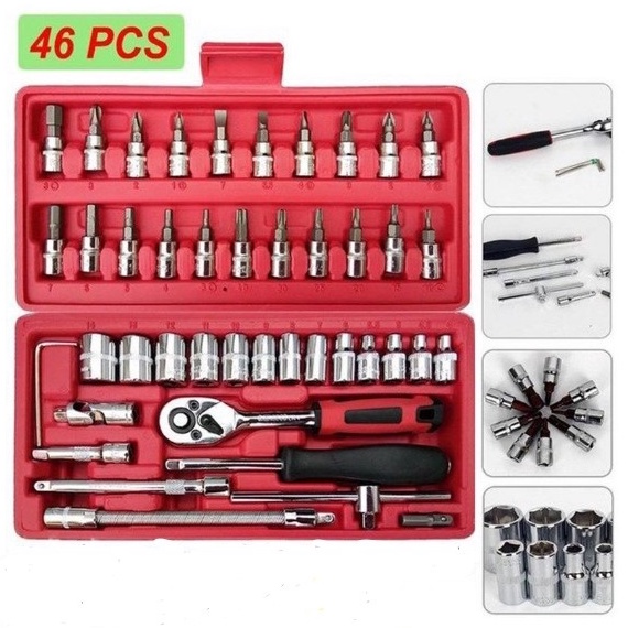Repair Tools 46pcs 1/4-Inch Socket Set Car Ratchet Torque Wrench Combo ...