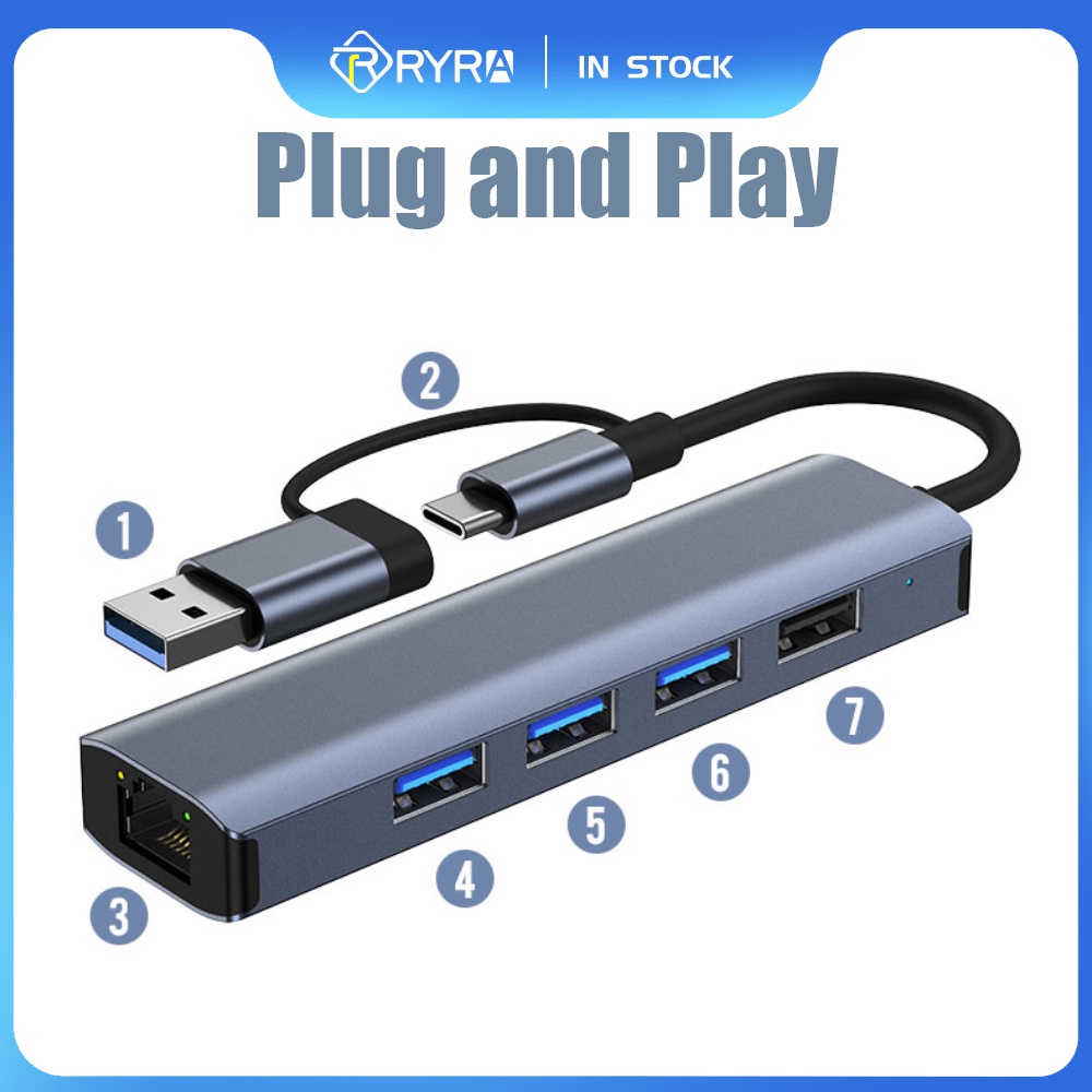 `5 In 1 Type C Extender Hub USBC Adapter 1000Mbps RJ45