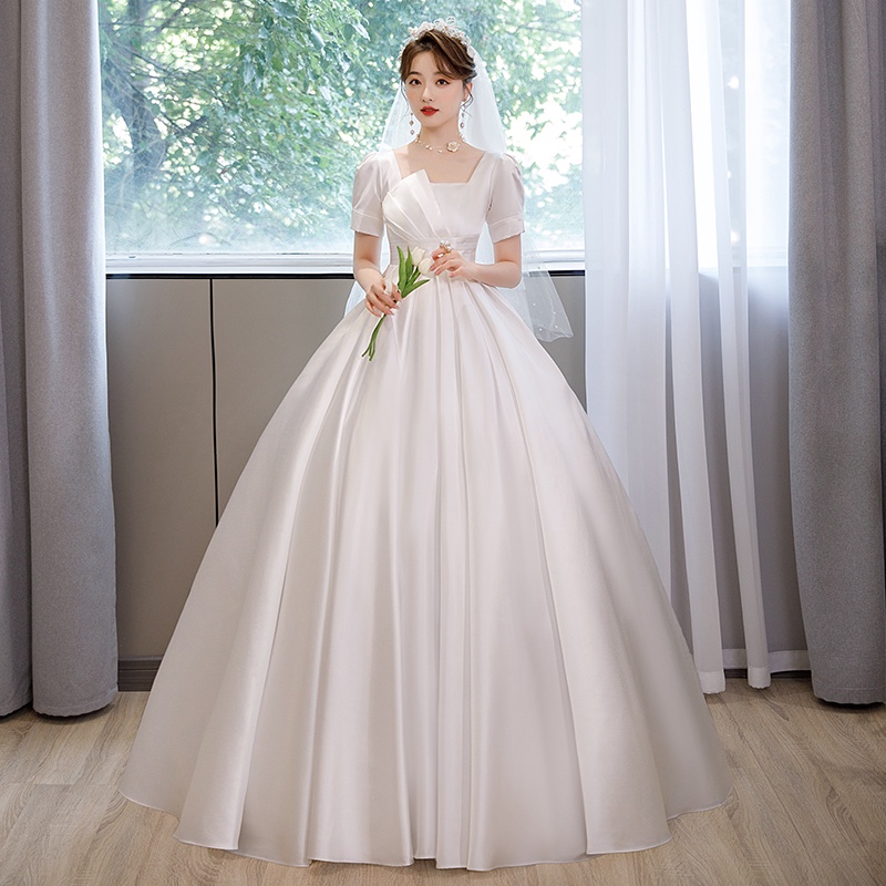 Pregnant Women's Light Main Wedding Dress Gown New Satin Wedding Dress for  Bride's Late Pregnancy（Give Headdress+gloves+Bustle）