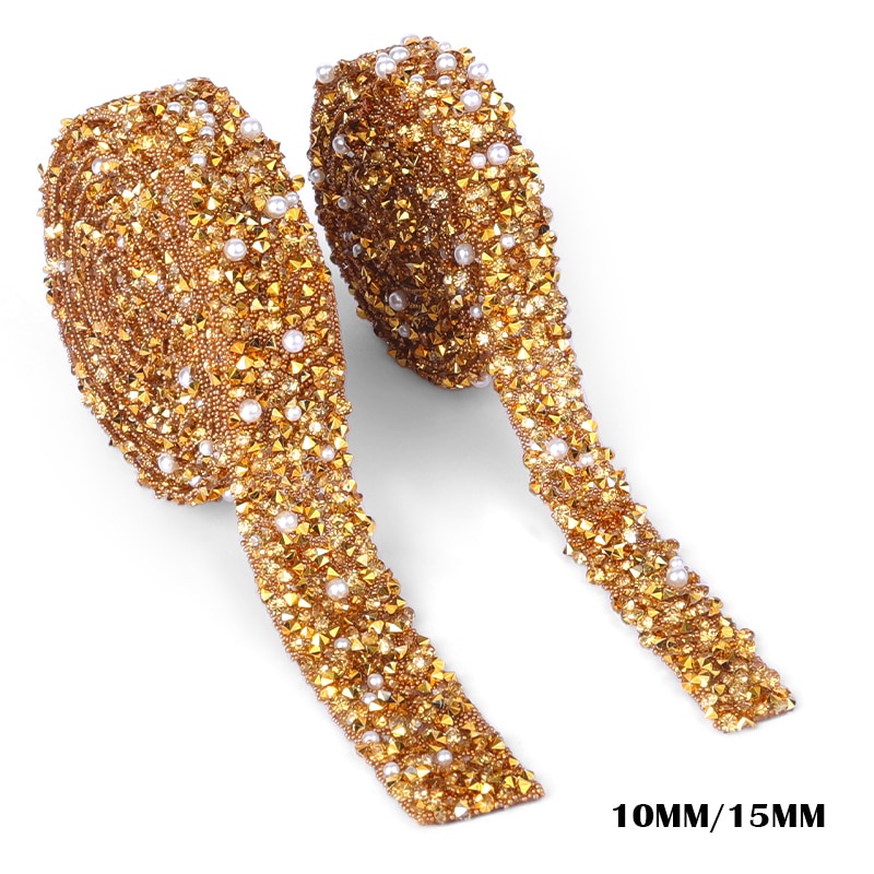 QIAO 10/15mm Rhinestones Pearl Beads Ribbon Glitter Crystal Tapes Glass ...