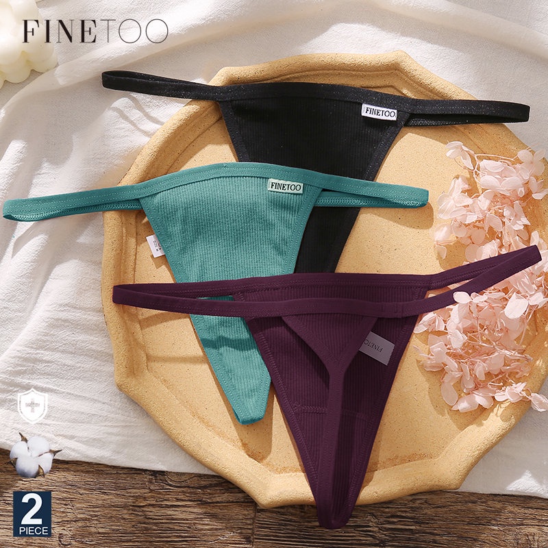 FINETOO 3PCS Brazilian Panties Cotton Women's Panties V Waist G-String  Underwear Female T-back Underpants Lady Bikini Panty M-XL