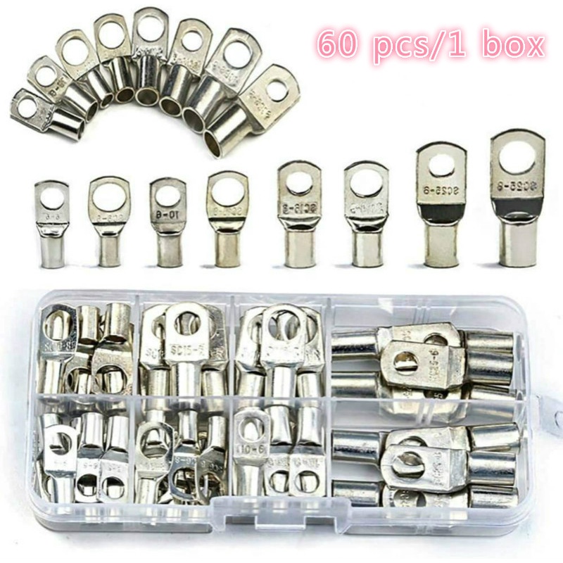 60 pcs/1 box Bare Terminals lug Tinned Copper Tube Lug Ring Seal