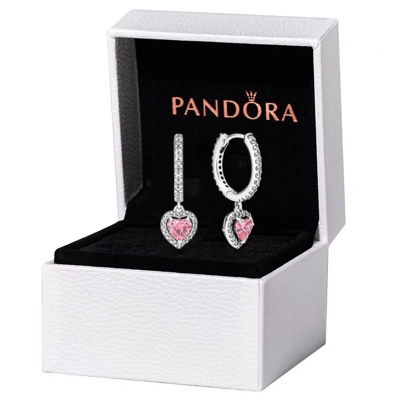 Pandora Earrings Woman 925 Silver Pink Cubic Zirconia Diamond Heart