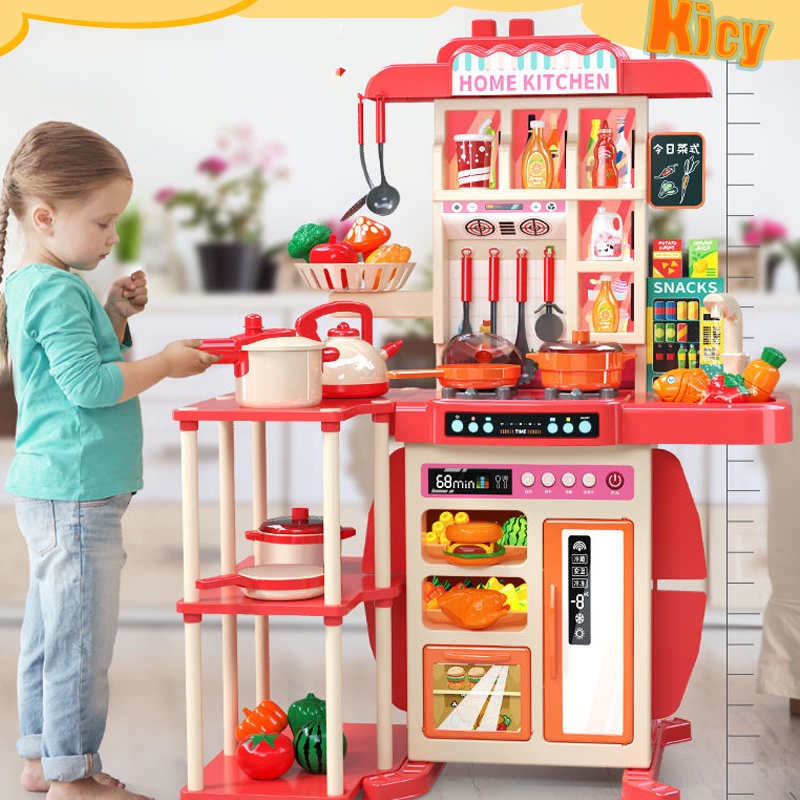 95CM kitchen toys set for girls big size real steam working mini kitchen toy set cooking toys