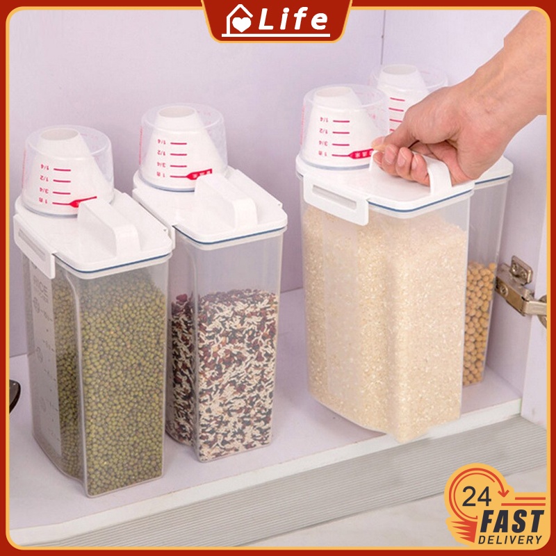 Plastic Rice Storage Box With Portable Measuring Cup Sealed Rice Drum ...