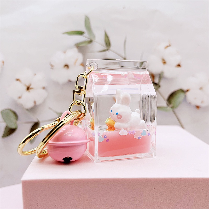 Creative pink oil liquid radish rabbit keychain, delicate doll keychain ...