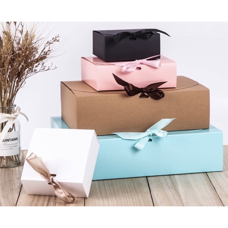 1pc Flat square kraft paper box with ribbon gift packaging box | Shopee ...