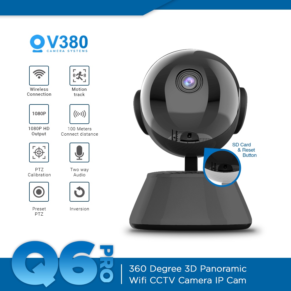 V380 Q6 PRO CCTV Camera Wifi Connect To Cellphone 1080P HD 360 ° PTZ ...