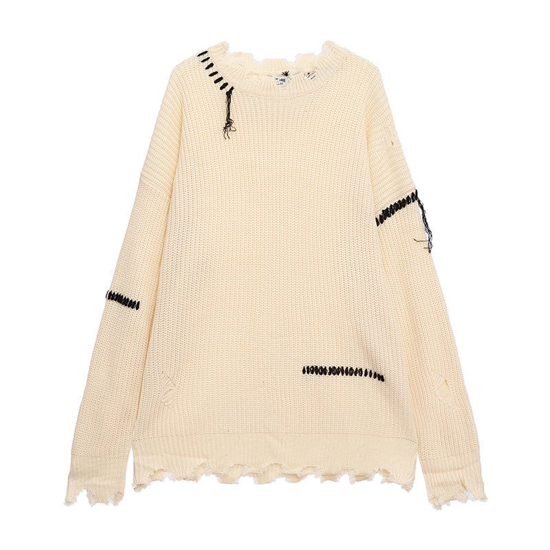Ripped Knitted Men Sweater High Street Design Loose And Lazy Retro ...