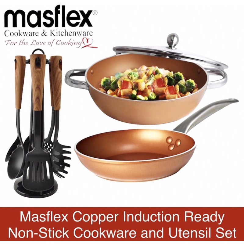 Masflex Original Copper Induction NonStick Cookware Set with Utensil