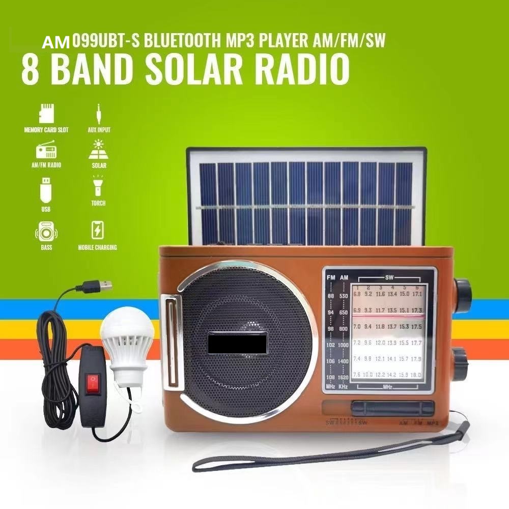Solar-Powered AM/FM/SW Radio With MP3 Player Speaker Flashlight Bluetooth