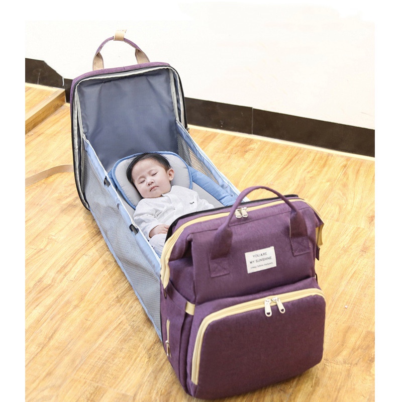 ۞ Folding Mommy Bag Lightweight Portable Folding Crib Bed Large capacity Baby Backpack Female