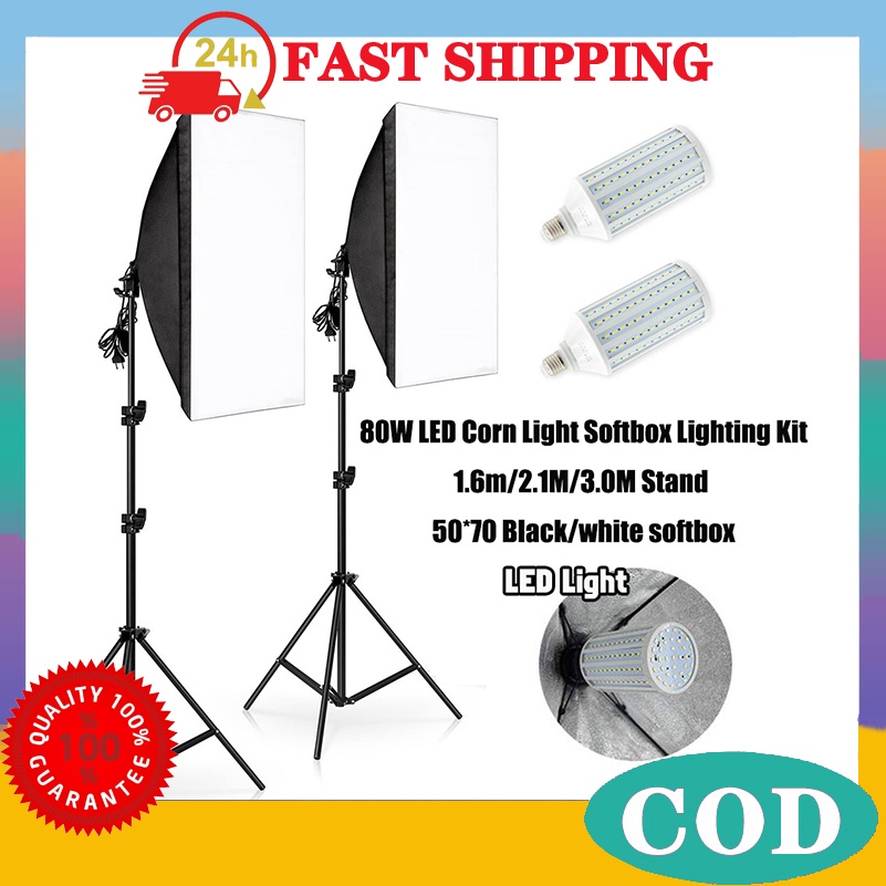80W LED Corn Light Softbox Kit Photo Studio Bulb 50x70CM Photography Soft  Box Continuous Light Sets