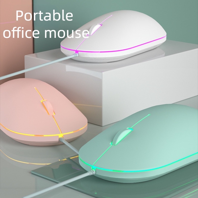 USB Wired Mouse Mute Pink Mouse Ergonomic Portable Luminous Desktop ...