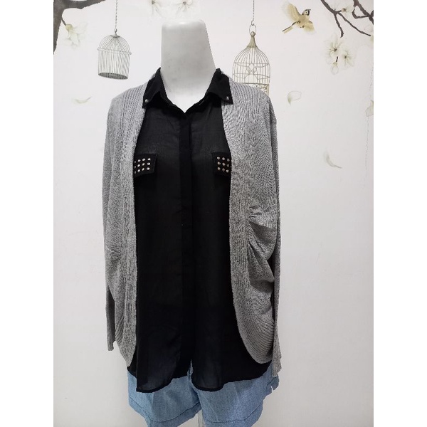 HITAM Gray Cardigan Free Inner Black