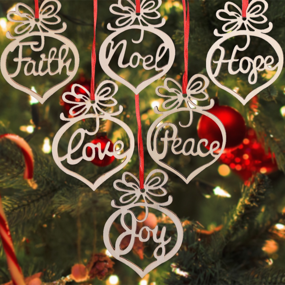 Faith Hope Joy Round Wood Ornaments