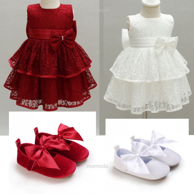 Baby Red White Lace Bowknot Princess Costume for Baby Girl Dress 1 Year