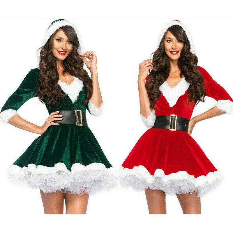 Christmas Costume Women's Girls Santa Claus Cosplay Lady Xmas Outfit — free download