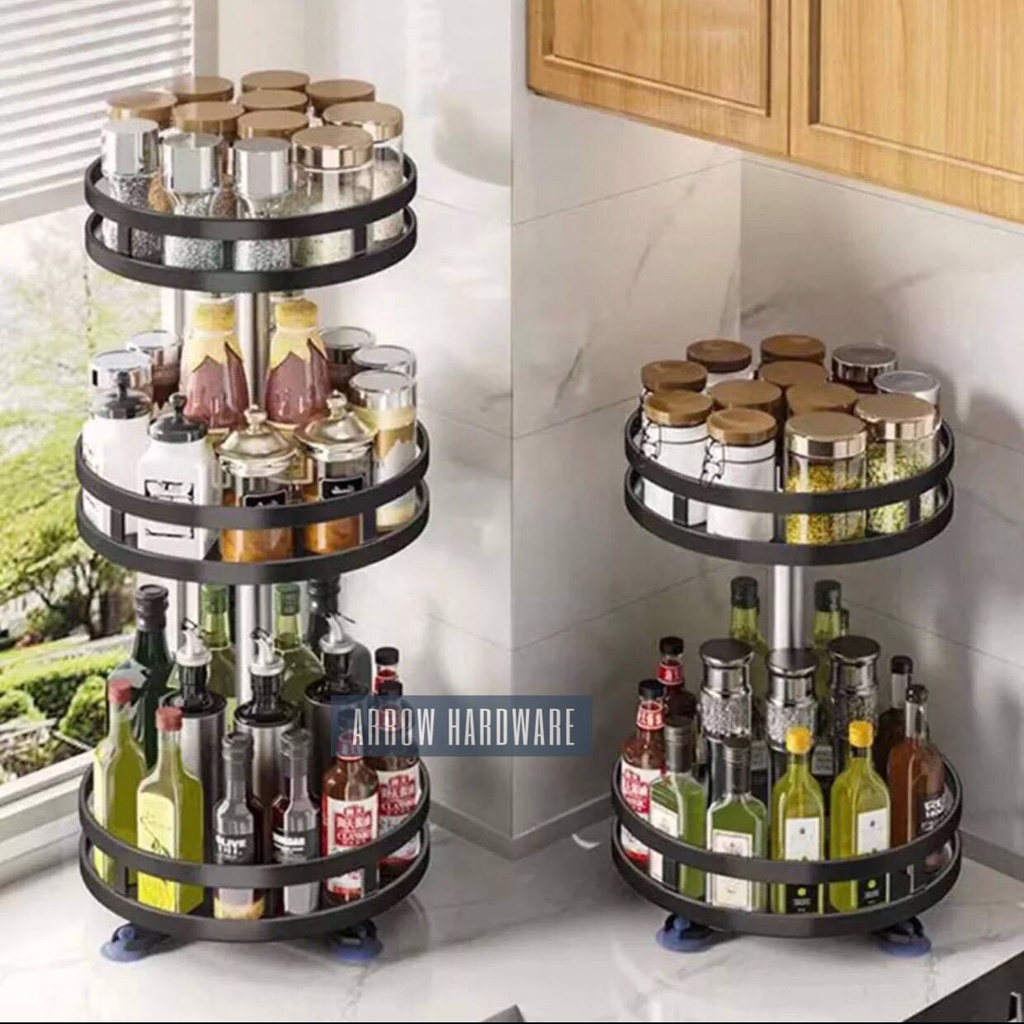 Ultimate 1/2/3 Tier 360° Rotatable Spice Rack Carbon Steel Kitchen ...